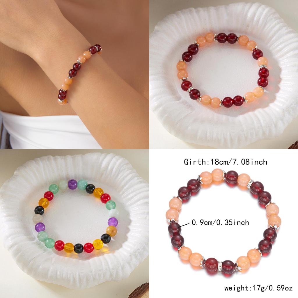 Geometric Agate Beaded Bracelet For Women Handmade Elastic Cord Jewelry For Travel Gift