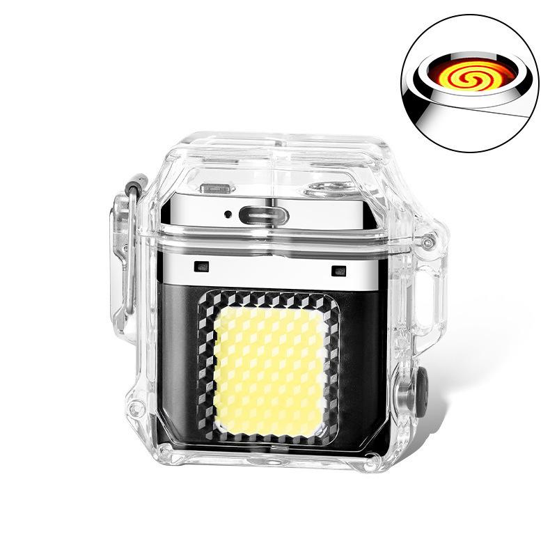 New Transparent Shell Waterproof and Windproof Ignition Flashlight TYPE-C Fast Charging COB Lighting Outdoor Camping Gift