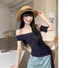 Black Off-Shoulder Ribbon Strapless T-Shirt - Sexy, Chic, Waist-Cinching Summer Top for Women