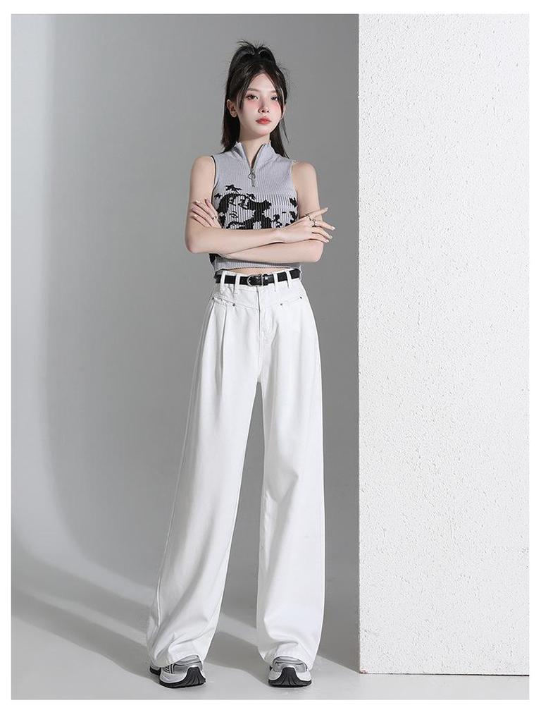 Damen Weiße Tencel High-Waist Wide-Leg Jeans - Sommer 2024 Kollektion