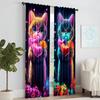 Set Of 2 Colorful Dream Cat Printed Window Curtain Treatment Bedroom Office Kitchen Living Room Study Home For Sitting Made Polyester With Rod Pocket
