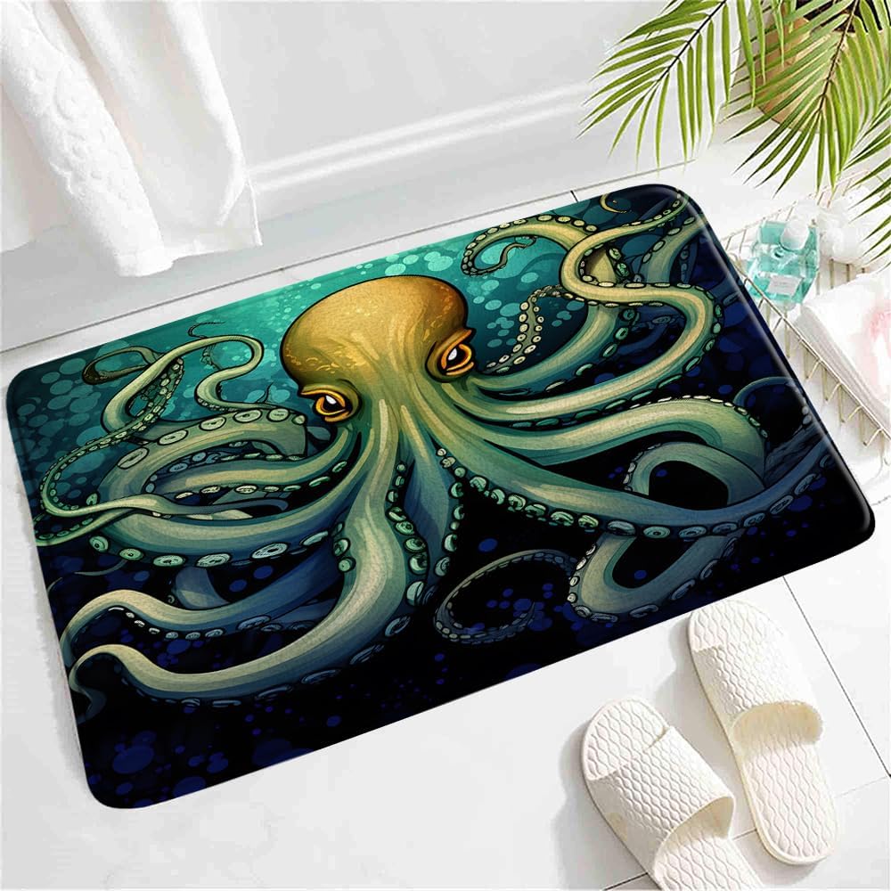 Sea Octopus Underwater World Watercolor Octopus Print Large Rug Modern Art Ocean Animals Decor Floor Mat Non-Slip Indoor Carpet