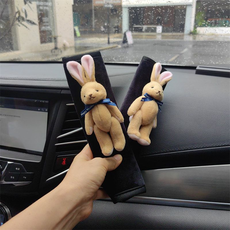 

Car Seat Belt Shoulder Protective Cover Cute Cartoon Bear a Pair of Safety Belt Protective Cover Interior Decoration Plush Bunny A Pair of Brown Rabbits(Suitable for Couples)