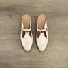 Cowhide Version~ Retro Pointed Camellia Cool Slippers Women Wear Leather Thick Heels Single Shoes