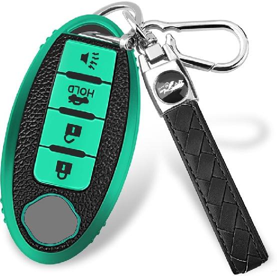 for Nissan 4/5 Button Key Fob Cover, Premium Soft TPU Full Protection Key Case for Altima Rogue Sentra Maxima (5-Button-red)
