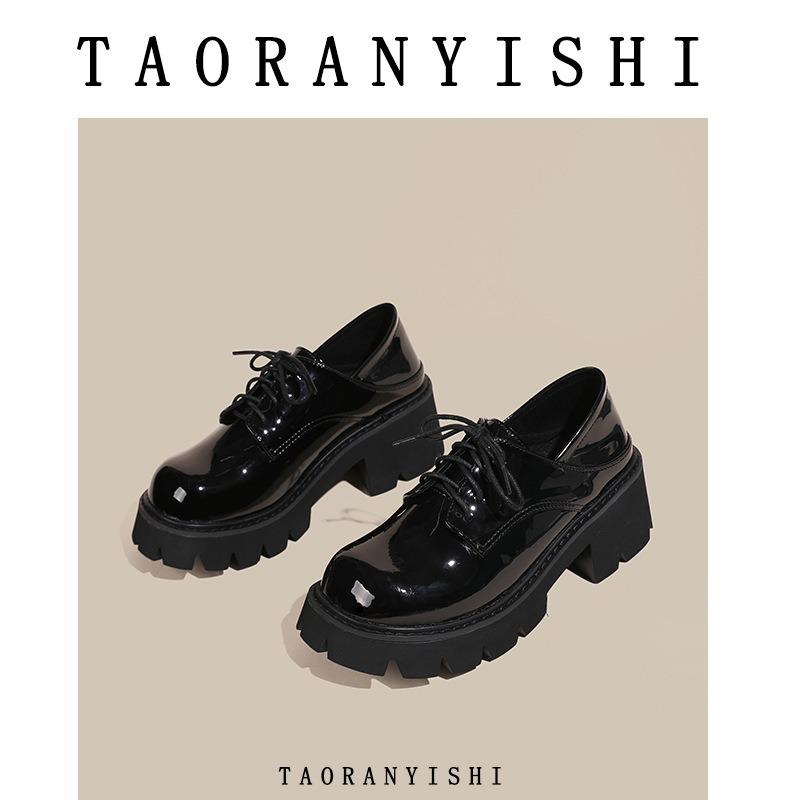 Thick-soled Thick-soled High-heeled Strap-up Round Head Small Leather Shoes Fashion Single Shoes Children's Spring New Models Size