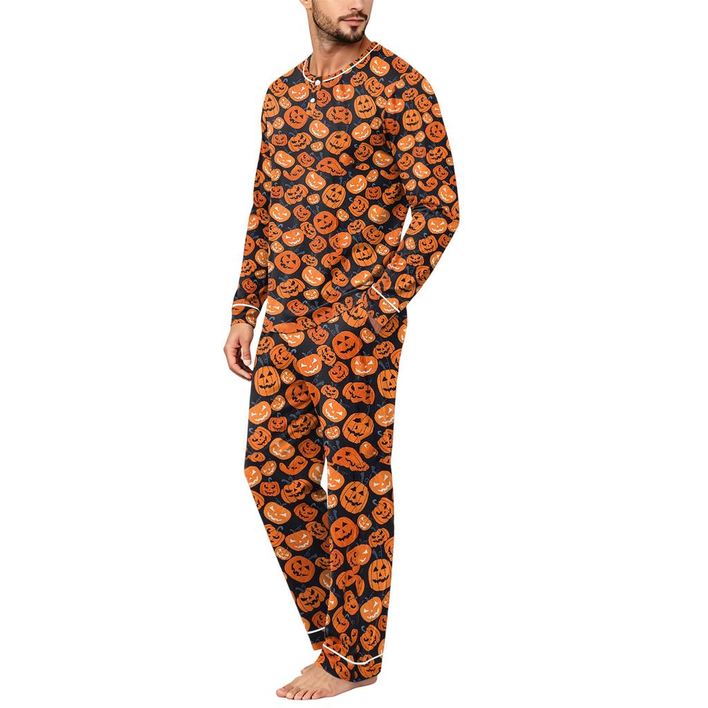 Men's Halloween Print Pajama Set Loose Fit Casual Fashion Sleepwear for Nighttime