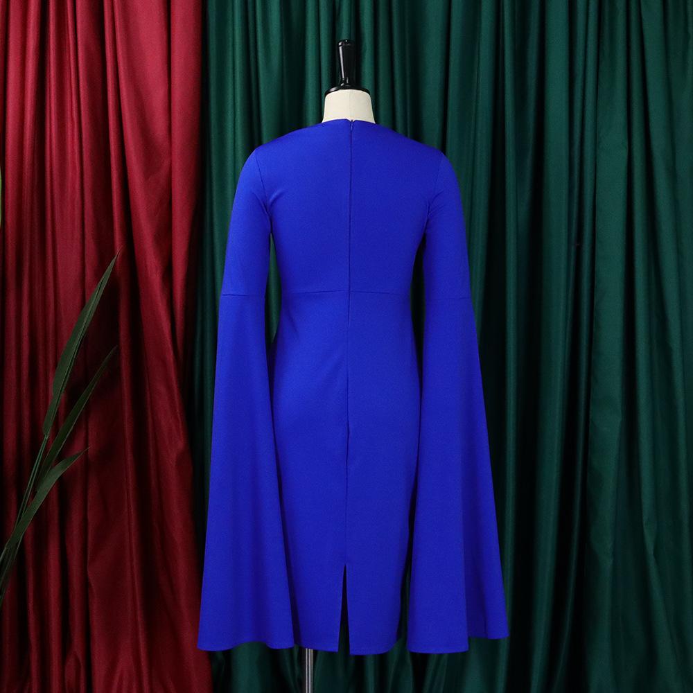 Velká velikost Ženy Jaro Podzim Rozparek Dlouhé rukávy Šaty s výstřihem do V Dámská móda Jednodílné šaty s pouzdrem