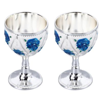 2 Stück Vintage Metall Weinkelch Metall Geprägte Weingläser Exquisites Dekoratives Kelch Ornament für Kaffee Tee Silber