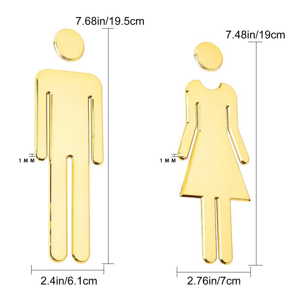 2Pcs 7.5 Inch Gold Acrylic Women Men Bathroom Signs Door Signage Decor Self-Adhesive Restroom Identification Signs Decals