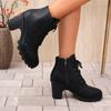 Autumn and winter new European and American plus-size booties, high heels, round toe, lace-ups, thick-heeled Martin boots