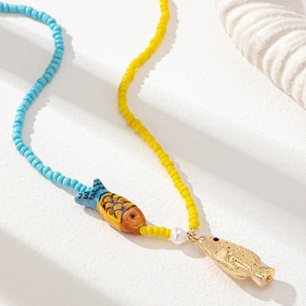 Ethnic Style Conch Fish Pendant Necklace Flower Ocean Series Necklace Nylon Rope Necklace  Women