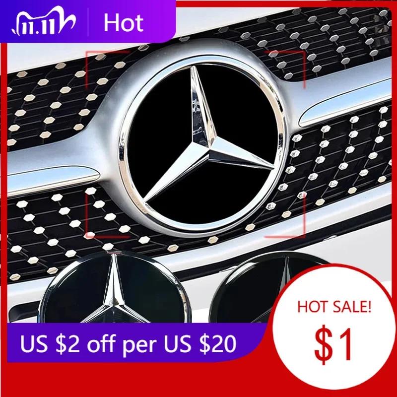 CDV1 For Mercedes Benz 3d Chrome Black Star Logo Car Front Grille Emblem For Mercedes Benz W205 W212 W207 A B C E SLK GLK CLA CLS Via