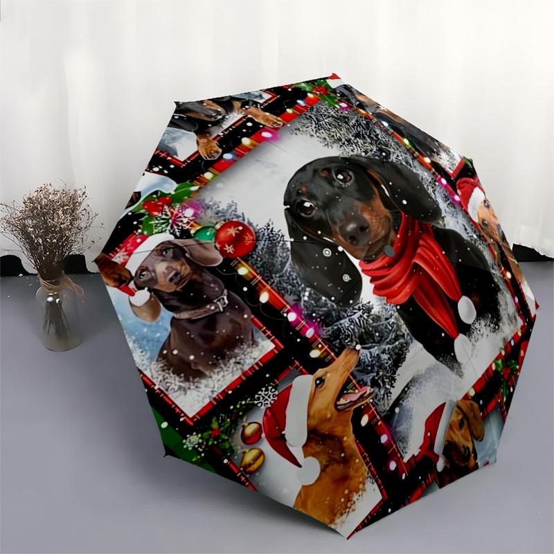 1pc Christmas Dachshund Decorative Plate Umbrella with Plastic Handle,Suitable for All Seasons Home Travel Outdoor UmbrellaDD330