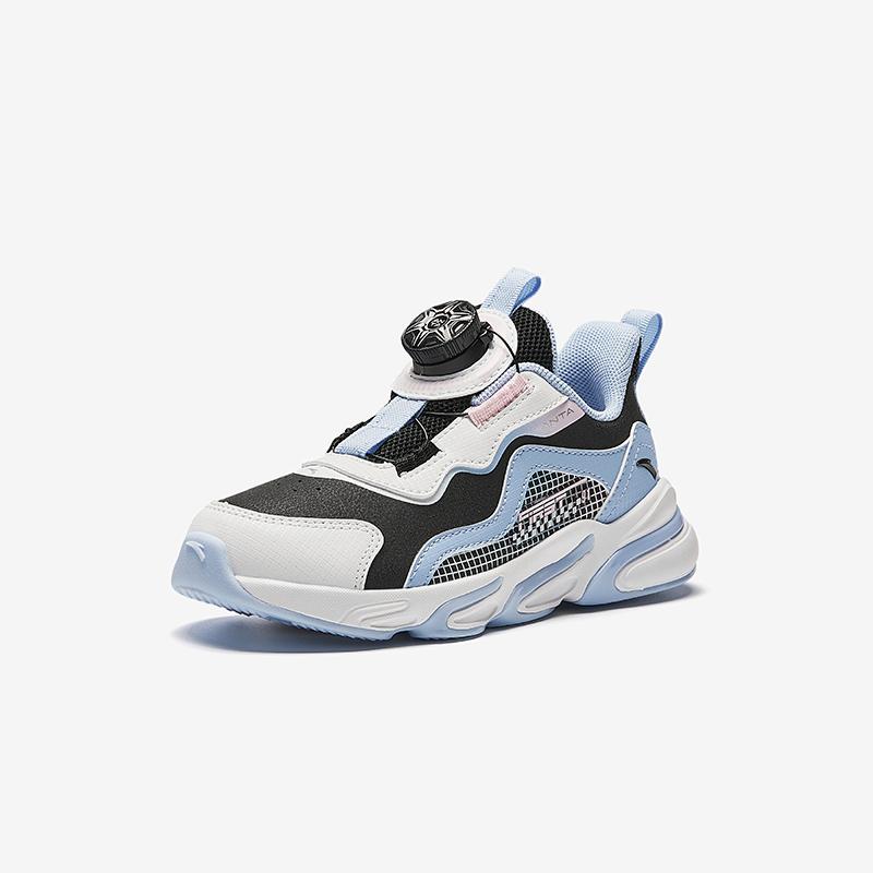 Anta Kids Synthetic Leather Trendy Versatile Lightweight Shock Absorbing Low Top Running Shoes Kids sneaker Black White Blue A22439919N-2