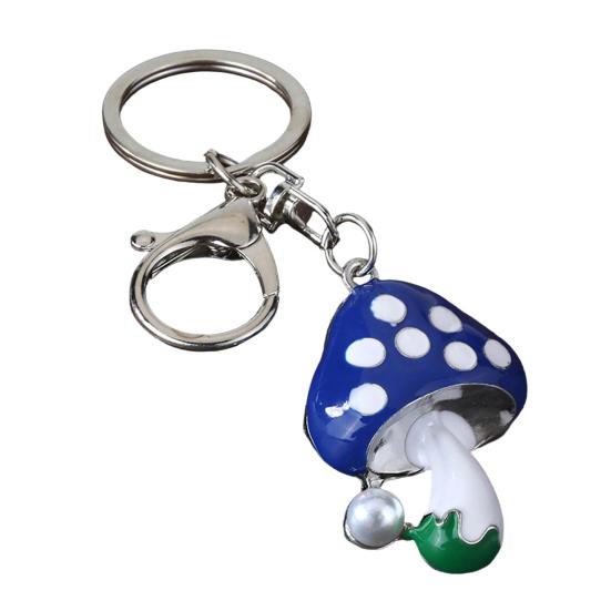 Zinc Alloy Keychain Pendant, Dripping Process Key Ring with Imitation Pearl Cartoon Mushroom Shape, Multiple Colors Bag Charm