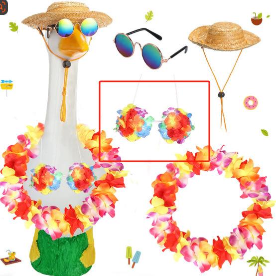 Porch Goose Hawaiian Outfit for Porch Goose, With Sunglasses, Straw Hat and Hawaiian Flower Garland, Porch Goose with Outfits