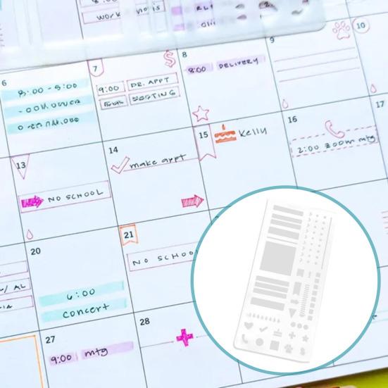 Planning Calendar Templates Ruler Set Transparent Plastic Stencils for Dot Grid Journals Journaling Stencil