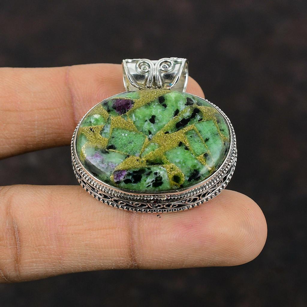 Copper Ruby Zoisite Pendant Handmade Dainty Pendant 925 Sterling Silver Pendant Vintage Jewelry Gemstone Pendant Gift For Mom Silver Jewelry