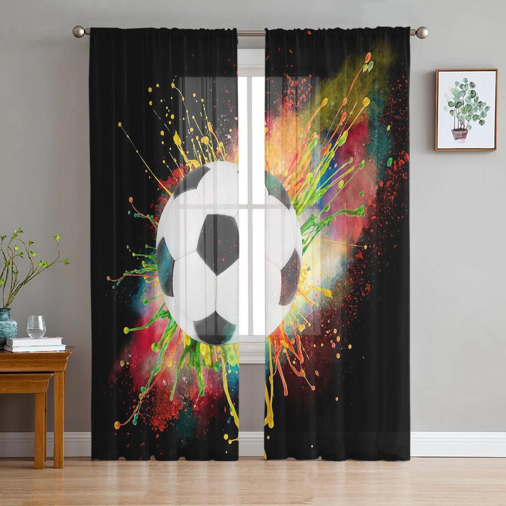 Sheer Gymnasium Soccer Court Balls Football Curtains Living Room Bedroom Decoration Window Voiles Morning Tulle Curtain Polyester Washable Ready