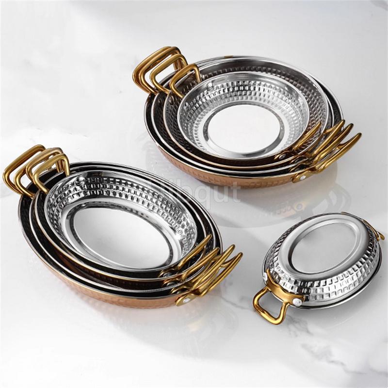 Ele Ovale Bœuf rond Acier Inoxydable 304 Double Oreille Di frites Cuisine Occidentale Salade de Pâtes Steak Fruits de Mer Plat à sauce pour steak de bœuf