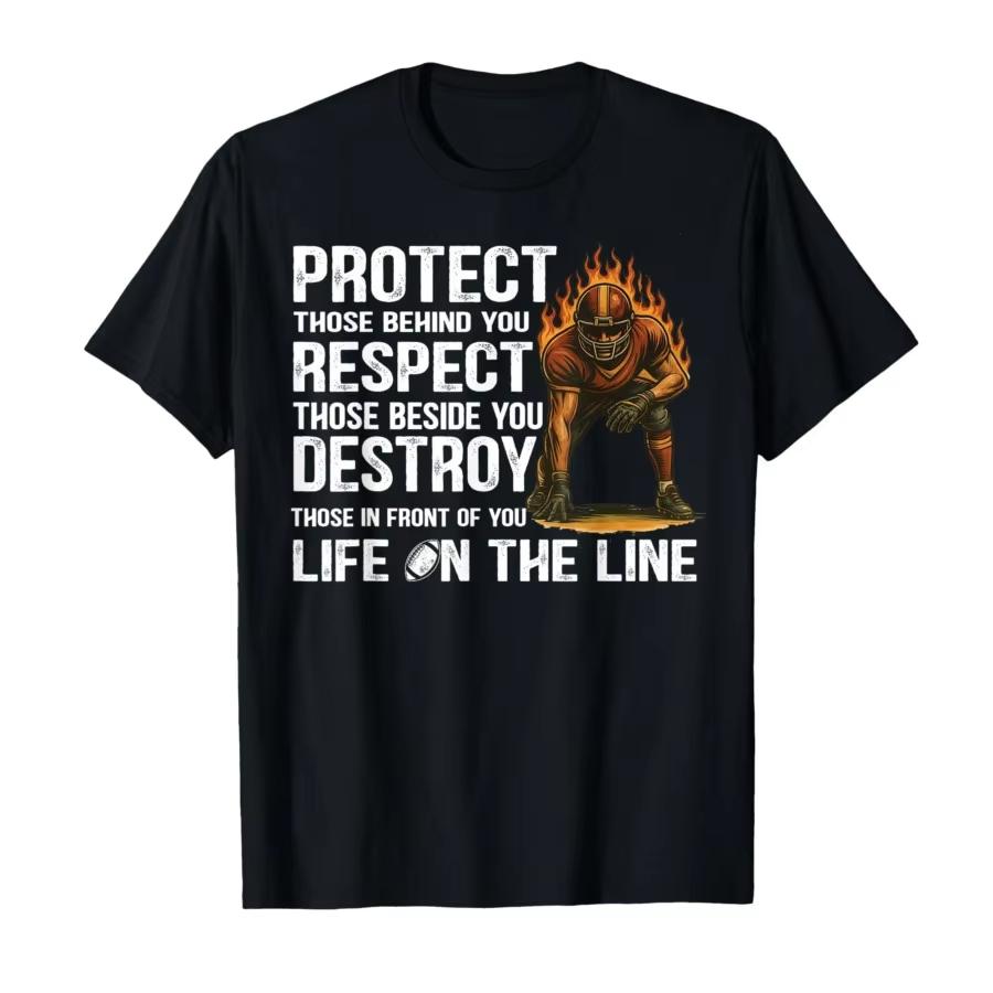 Unisex Clothing Unisex Vintage Protect Respect Destroy Offensive LineUnisex Football Tshirt for Unisex Cotton T Shirts Short Sleeve Tops S