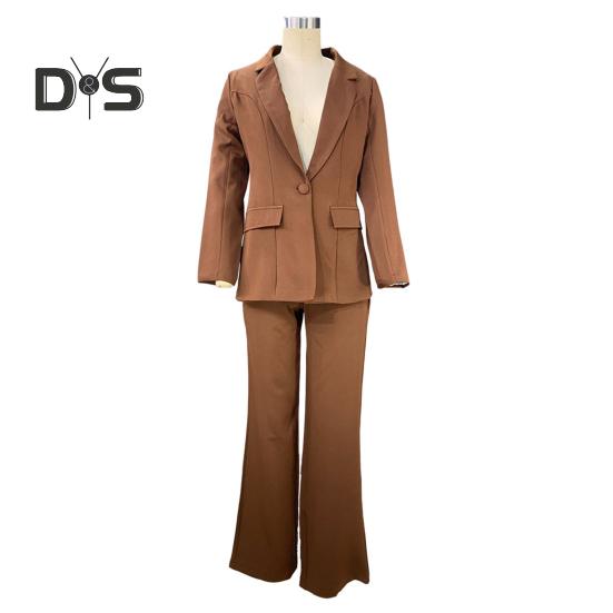 2 Teile/satz Frauen Anzug Mantel Hosen Set Tiefem V-ausschnitt Revers Einzigen Knopf Verschluss Mittlere Länge Strickjacke Langarm Jacke Gerade hosen Dame Formale