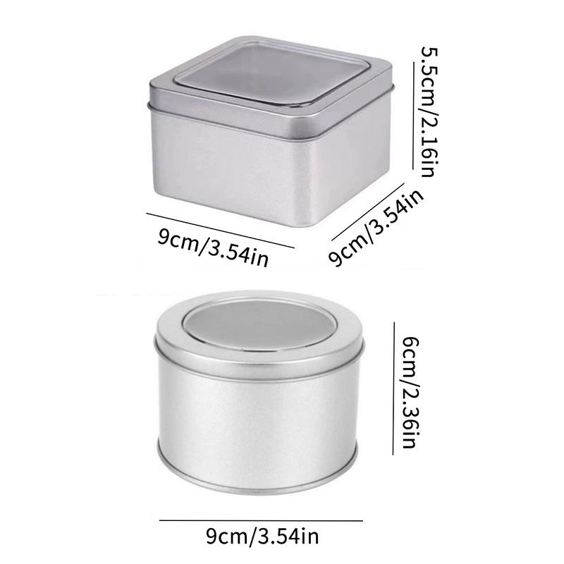 Round Square Tinplate Box Clear Window Iron Storage Box Tea Food Jar Candy Cake Boxes Jewelry Cream Cosmetic Container Empty Pot