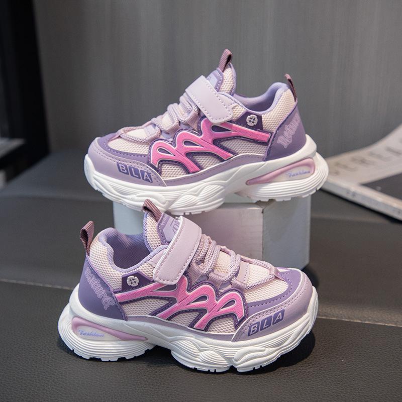 2025 spring dad shoes children's sports shoes Velcro open and close mesh breathable running shoes lightweight, non-slip and wear-resistant