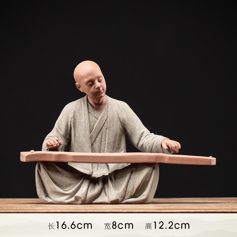 Creative Boutique Purple Clay Little Monk Tea Pet Figurine Zen Style Decoration for Study, Living Room, Office Desktop