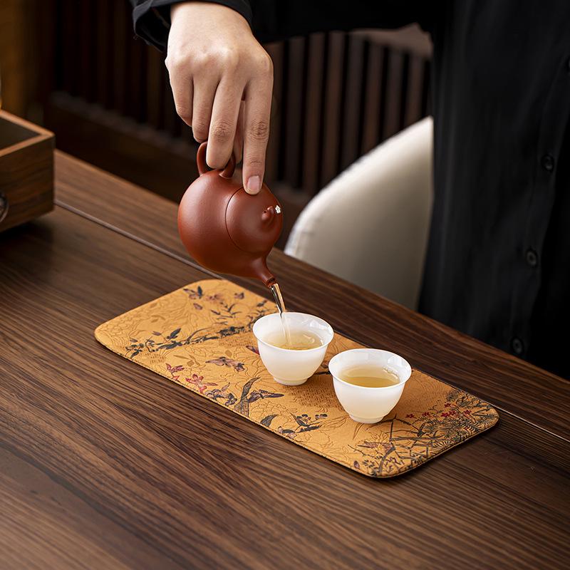 Xiangyunsha Chinese Zen Double-Sided Waterproof Tea Mat - Thickened Tablecloth for Dry Brew