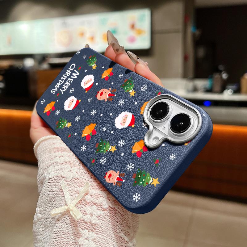 Skinnteksturskall for iPhone 16 15 Pro 14 13 12 11 Pro Max Xs Max Xr 8 7 6 Plus Cartoon Santa Claus Elk Mønster Støtsikker Myk Tpu Slim Cover