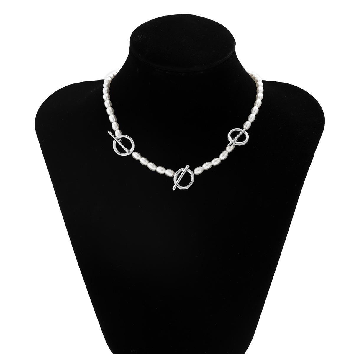 

Украшения, однослойные бисерные сплавные геометрические изделия, креативное соединение OT-пряжкой, женское ожерелье из искусственного жемчуга