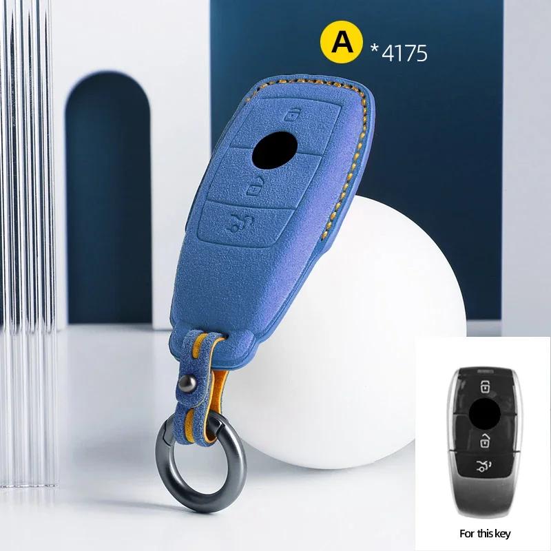 Für Mercedes Benz A C E S G-Klasse GLC CLE CLA GLB GLS W177 W205 W213 W222 X167 AMG Wildleder Leder Auto Schlüsselanhänger Hülle Schlüsselanhänger