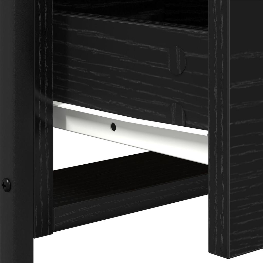 Black oak bedside table, 2 drawers for storage, with open display storage, 44x45x60 cm, made of wood and steel.