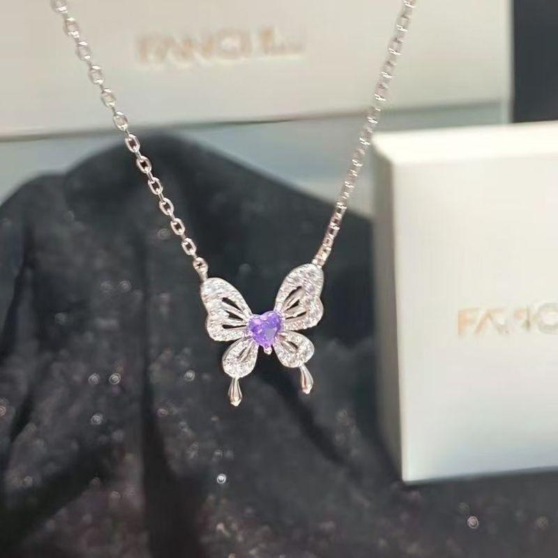 Purple Heart Butterfly Fantasy Necklace: Midsummer Night's Dream High-End Choker for Women