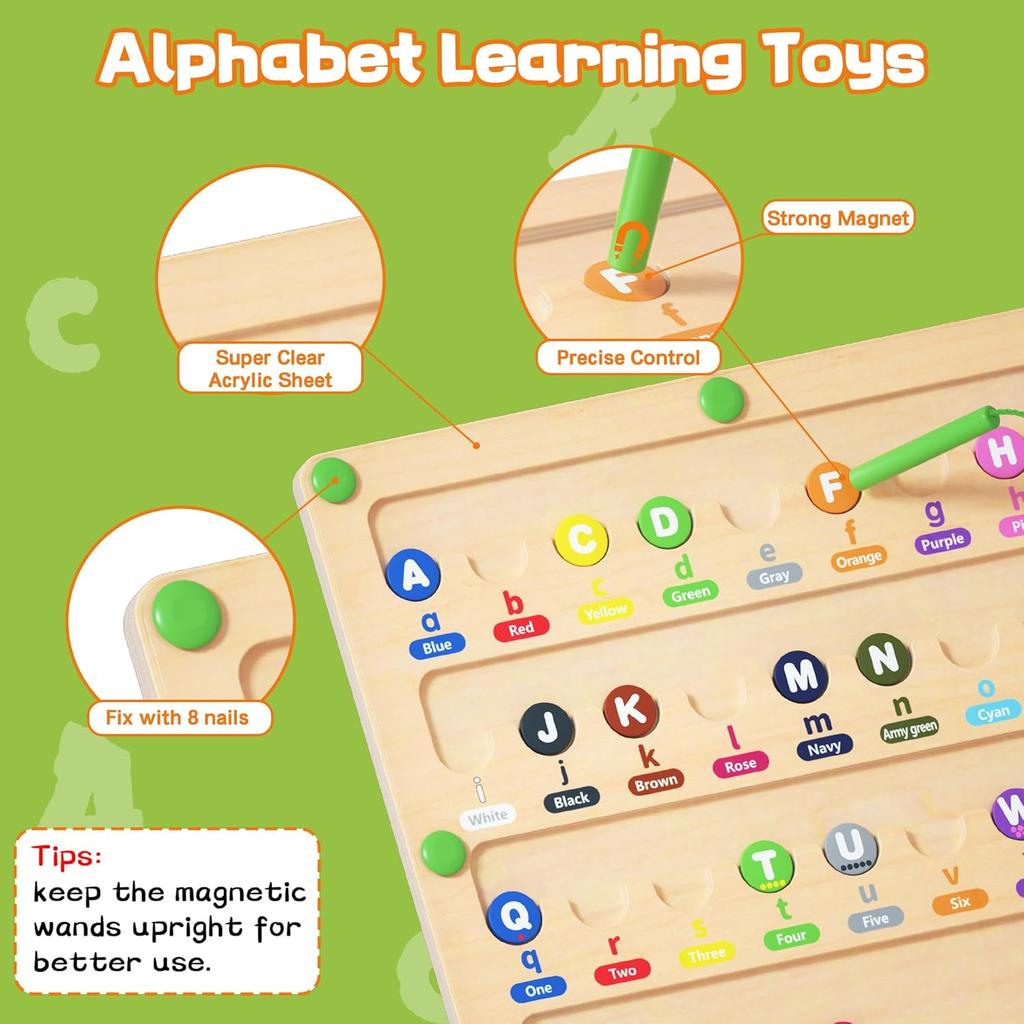 Magnetic Alphabet Maze for Toddlers: Montessori Toys for 3+ Year Old, Learning Color and Number Sorting, Fine Motor Skills, Educational Toy for