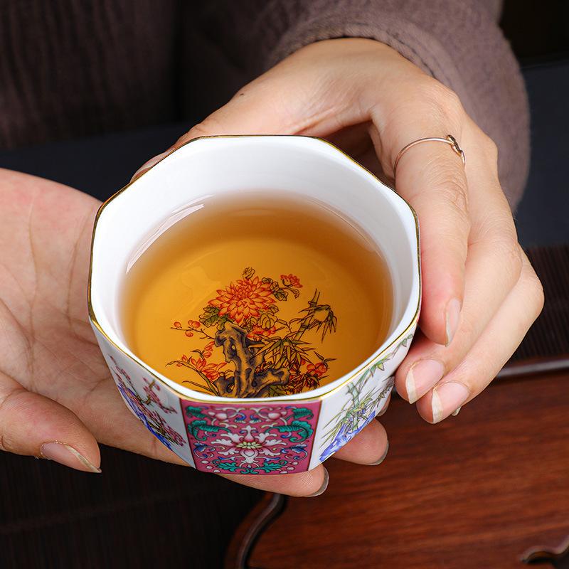 Enamel Master Eight Directions Tasting Personal Single Cup Hand-painted Gold Kung Fu Tea Set Gift