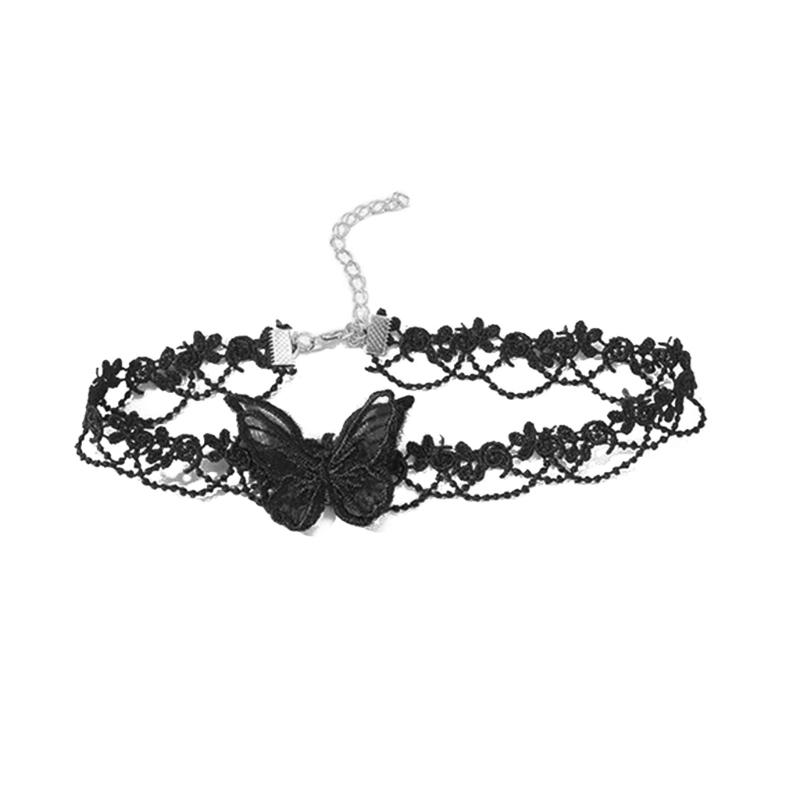 3 Pcs Black Lace Butterfly Choker Necklace Punk Clavicle Chain Necklace Adjustable Collar Chain Statement Jewelry