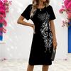 Women Plus Size Round Neck Short Sleeve Black White Striped Printed Fitted Dress