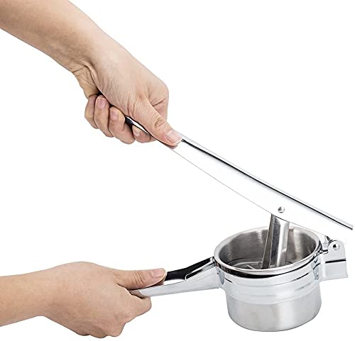 Pop Frog Stainless Steel Hand Potato Masher, Commercial Grade, with 3 Interchangeable Discs, Long Handle, for Crushing Potatoes, Chopping Noodles, Min