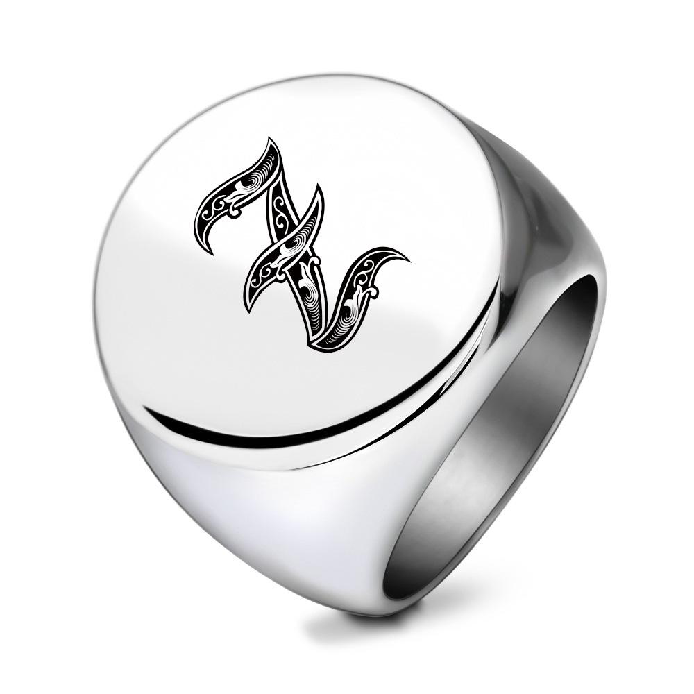 

Винтажное круглое кольцо из нержавеющей стали 22 мм с 26 начальными буквами, минималистичное, унисекс, кольцо на палец No. 15