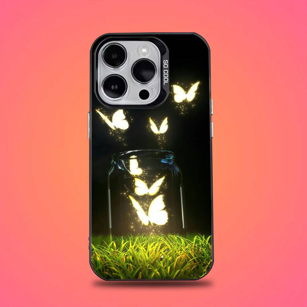 Glow In The Dark Butterfly Phone Case For iPhone 16,15,14,13,12,11,Mini,Pro,E,SE4,XS,MAX Black Candy Matte Cover