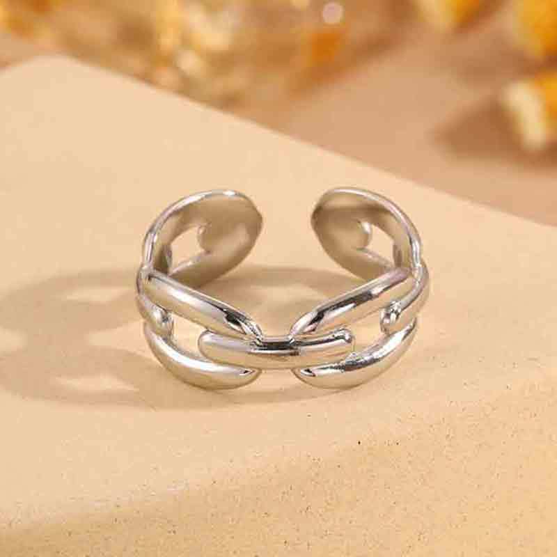 Beliebter offener Ring in Herzform aus Titan und Stahl im Hip-Hop-Stil mit einzigartigen, sich kreuzenden Linien in Herzform. Edelstahlring.