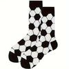 1pair Black & White Football Print Socks, Sporty & Trendy Mid Tube Socks For Fall & Winter, Women's Stockings & Hosiery