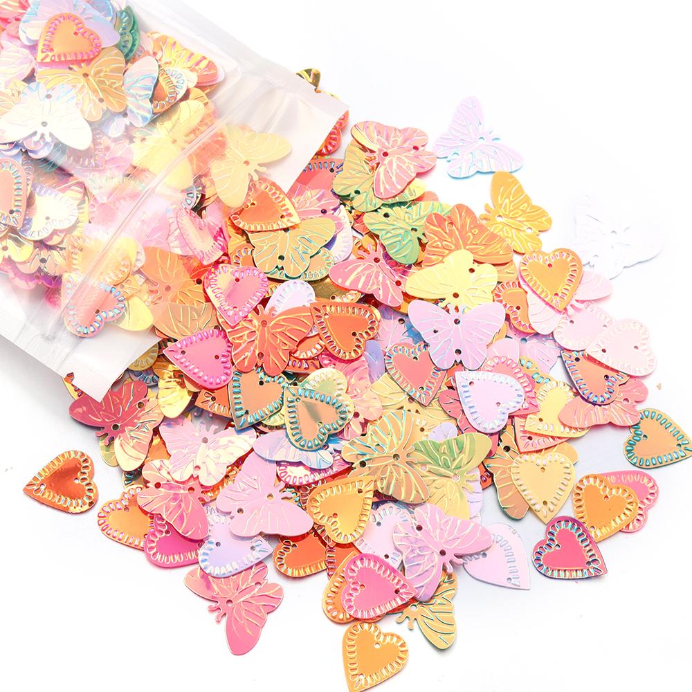 40g Mix Color Sequin Spacer Beads Glitter Heart/Butterfly Shape Paillettes For DIY Craft Nial Headwear Bracelet Jewelry Findings