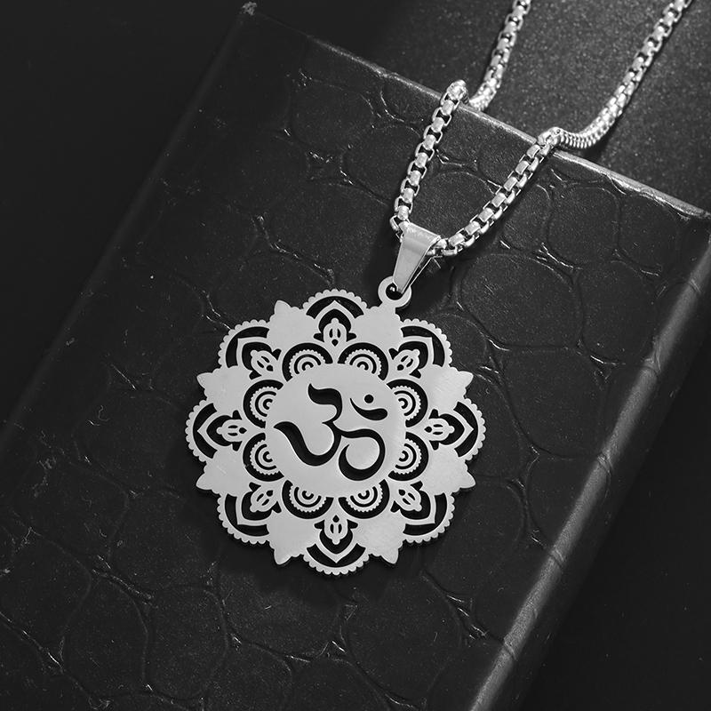 Нержавеющая сталь Индийский Религиозный Мандала Лотос Символ Кулон Ожерелье Мужчины Женщины Йога Ом Повседневные Украшения