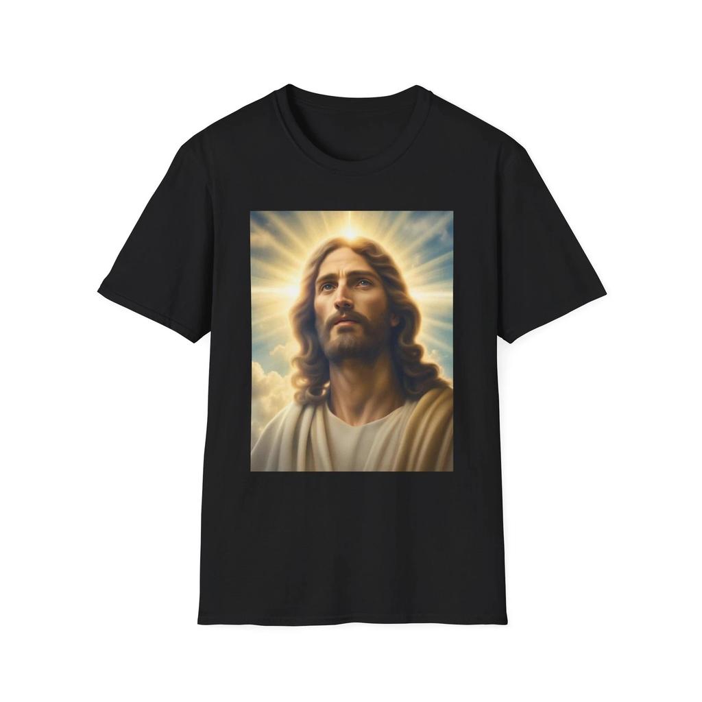 T-shirt Nera Ritratto di Gesù Cristo Celeste Regalo Cristiano Tee
