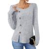 Autumn Winter Solid Color Round Neck Button Long Sleeved Loose T-shirt Top for Women Shirt