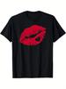 Red Kiss Lips Heart Graphic Men's Cotton T-Shirt Casual Daily Crewneck Tee Valentine Day T Shirts